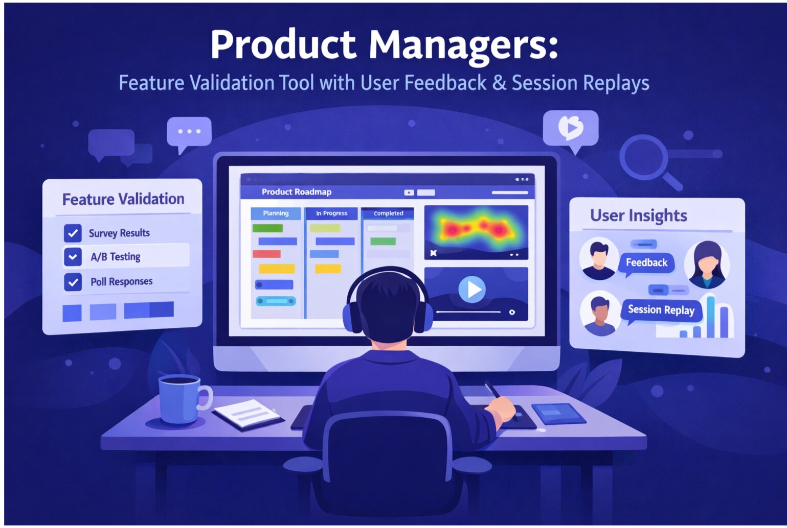 Product Managers: Feature Validation Tool with User Feedback & Session Replays